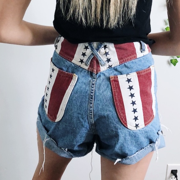 Vintage Pants - VINTAGE High Waisted Red White & Blue Shorts